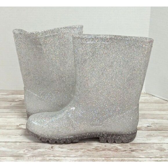 Olive & Edie Girls Size 4 Gray Leather Round Toe Pull On Glitter Rain Boot - Picture 3 of 9